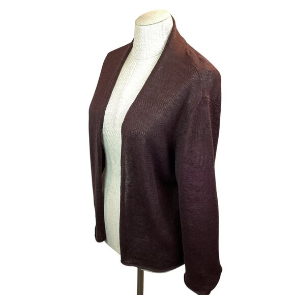 Eileen Fisher Open Front Linen Cardigan Sweater Womens XL Chocolate Brown - Picture 3 of 9